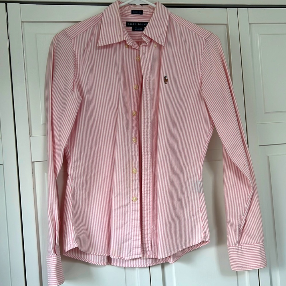 Women’s Polo Ralph Lauren Pink/White Skinny Fit Size 6 Button-down